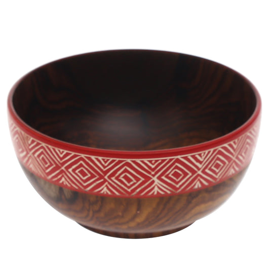 Handcrafted Wooden Bowl – 5" x 2.5" (Orange Rim Design)