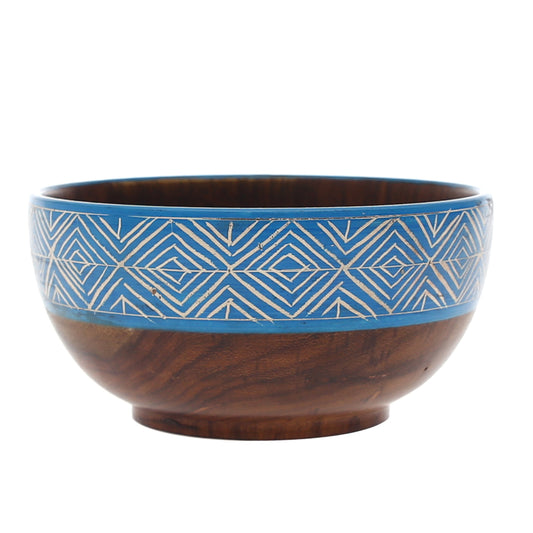 Handcrafted Wooden Bowl – 5" x 2.5" (Sky Blue Rim Design)