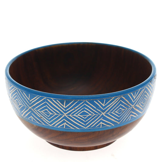 Handcrafted Wooden Bowl – 5" x 2.5" (Sky Blue Rim Design)