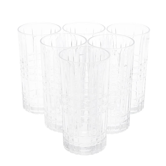 6PCS Glass Set – 400ml | Tall Grid Pattern Drinking Glasses