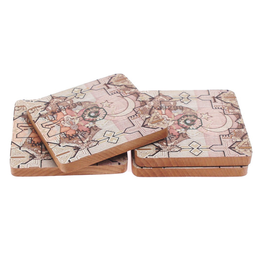 4‑Piece Angoa Coaster Set – Printed Round Wooden Drink Mats