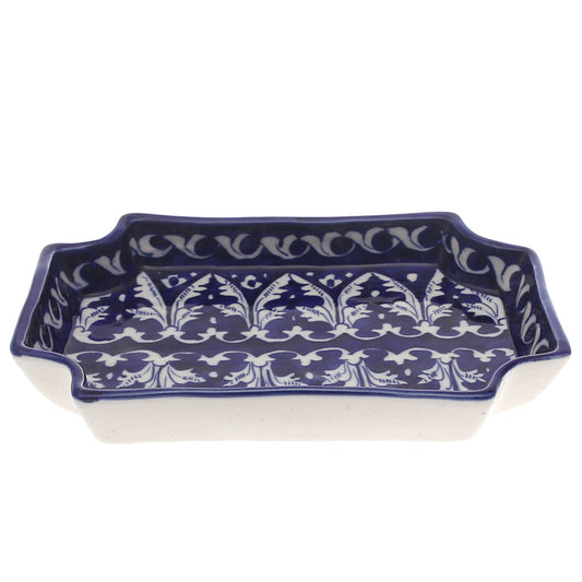 Blue Pottery Curve Wavy Rectangle Platter – Handcrafted Ceramic Serving Tray (2F2 Design)