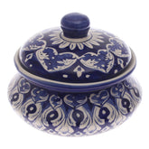 Blue Pottery Handi with Lid – Medium Size Traditional Ceramic Serving Bowl (Multi-Design) - Habitt