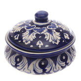 Blue Pottery Handi with Lid – Small Size Traditional Ceramic Serving Bowl (Multi-Design) - Habitt
