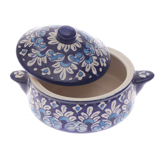 Blue Pottery Handle Handi with Lid – Small Size Handcrafted Ceramic Serving Bowl (Multi-Design)