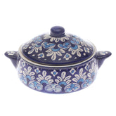 Blue Pottery Handle Handi with Lid – Small Size Handcrafted Ceramic Serving Bowl (Multi-Design) - Habitt