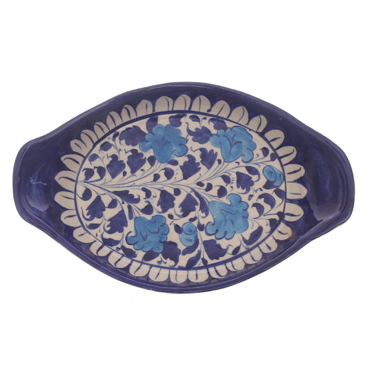 Blue Pottery Handle Oval Platter – Handcrafted Ceramic Serving Dish (5F3 Design)
