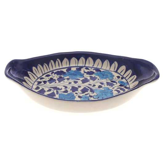Blue Pottery Handle Oval Platter – Handcrafted Ceramic Serving Dish (5F3 Design)