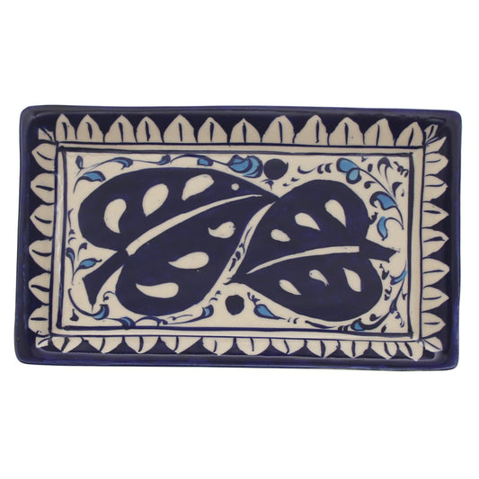 Blue Pottery Rectangle Platter – Small Handcrafted Ceramic Serving Tray (2FF2 Design)