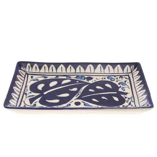 Blue Pottery Rectangle Platter – Small Handcrafted Ceramic Serving Tray (2FF2 Design)