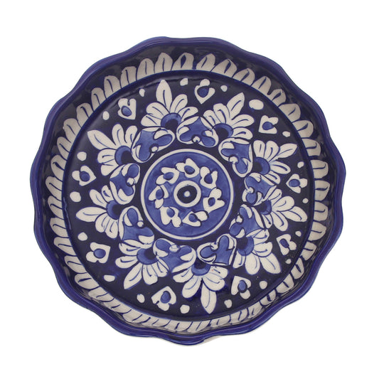 Blue Pottery Round Wavy Dish – Large Handcrafted Ceramic Serving Bowl (7773EE Design)