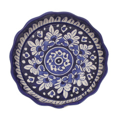 Blue Pottery Round Wavy Dish – Large Handcrafted Ceramic Serving Bowl (7773EE Design) - Habitt