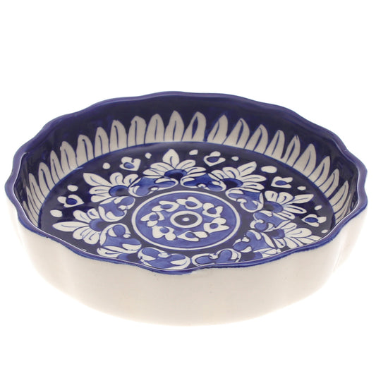 Blue Pottery Round Wavy Dish – Large Handcrafted Ceramic Serving Bowl (7773EE Design)