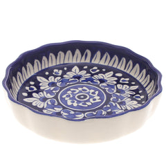 Blue Pottery Round Wavy Dish – Large Handcrafted Ceramic Serving Bowl (7773EE Design) - Habitt