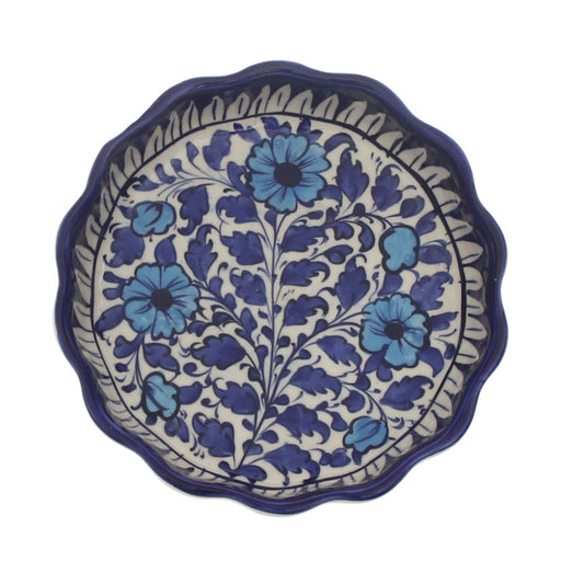 Blue Pottery Round Wavy Dish – Medium Handcrafted Ceramic Serving Bowl (7773EE Design)