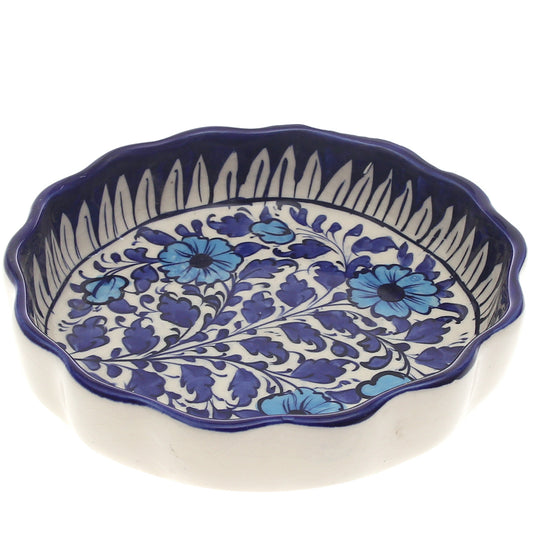 Blue Pottery Round Wavy Dish – Medium Handcrafted Ceramic Serving Bowl (7773EE Design)