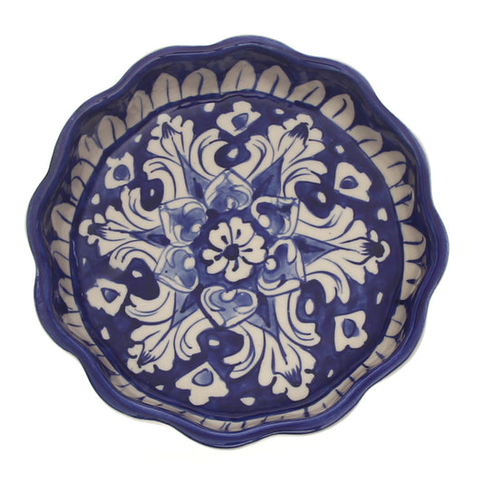 Blue Pottery Round Wavy Dish – Small Handcrafted Ceramic Serving Bowl (7773EE Design)