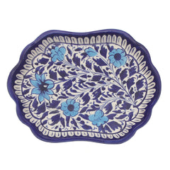 Handcrafted Blue Pottery Wavy Oval Platter – Floral Decorative Serving Dish - Habitt