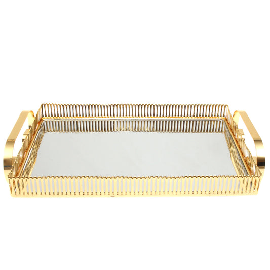 Golden Rectangular Iron & Glass Decorative Tray
