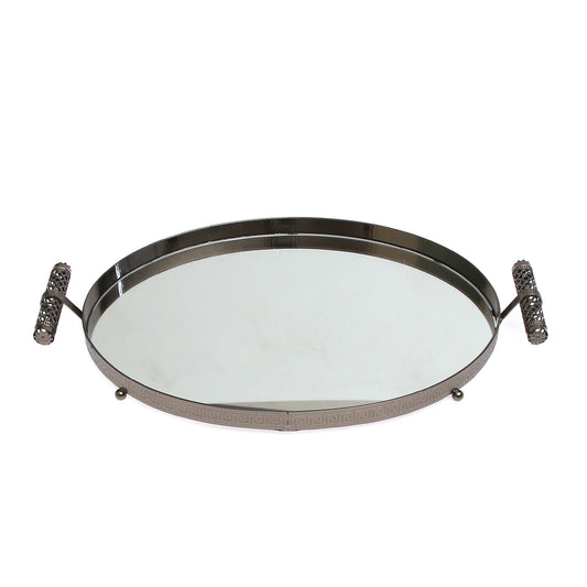 Grey Oval Iron & Glass Decorative Tray