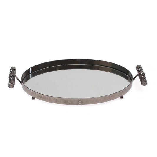 Grey Oval Iron & Glass Decorative Tray – D2630-B