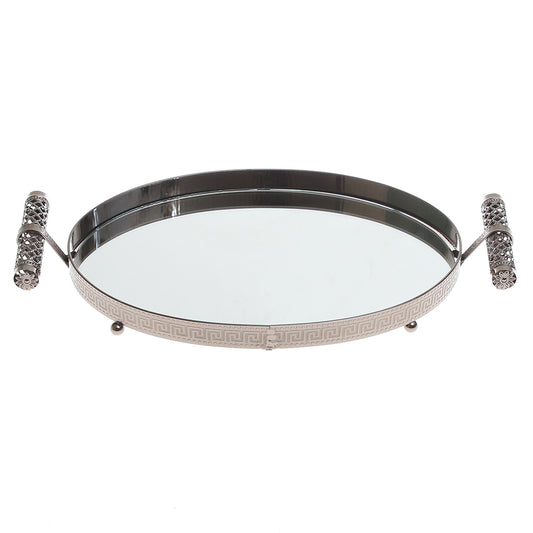 Grey Oval Iron & Glass Decorative Tray – D2630-C