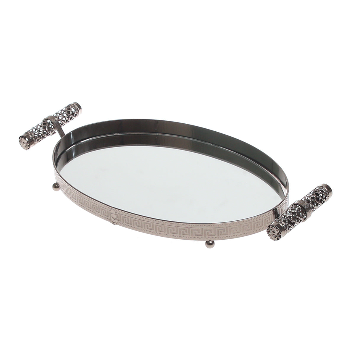Grey Oval Iron & Glass Decorative Tray – D2630-C - Habitt