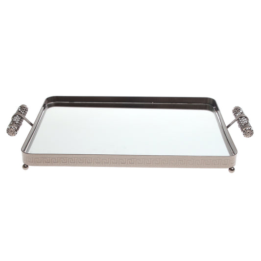 Grey Rectangular Iron & Glass Decorative Tray – D2629-A