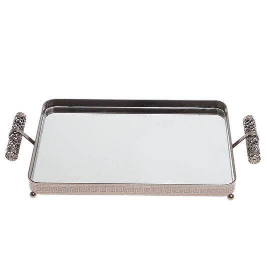 Grey Rectangular Iron & Glass Decorative Tray – D2629-B