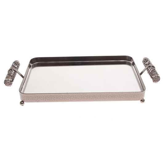 Grey Rectangular Iron & Glass Decorative Tray – D2629-C