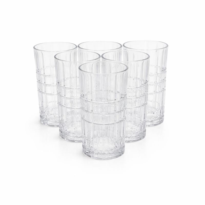 6-Piece Tall Textured Tumbler Set – Modern Clear Drinking Glasses for Water, Juice & Cocktails - Habitt