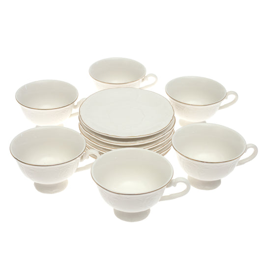 12 PCS Cups & Saucers Set – White Tea Cup Set for Serving