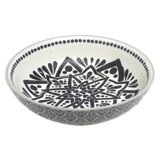 Grey Ceramic Bowl – 8 Inch Decorative Pattern Serving Bowl