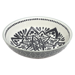 Grey Ceramic Bowl – 8 Inch Decorative Pattern Serving Bowl - Habitt