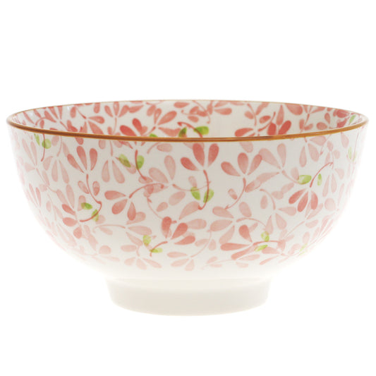 Pink Leaves Ceramic Bowl – 6 Inch Serving Bowl