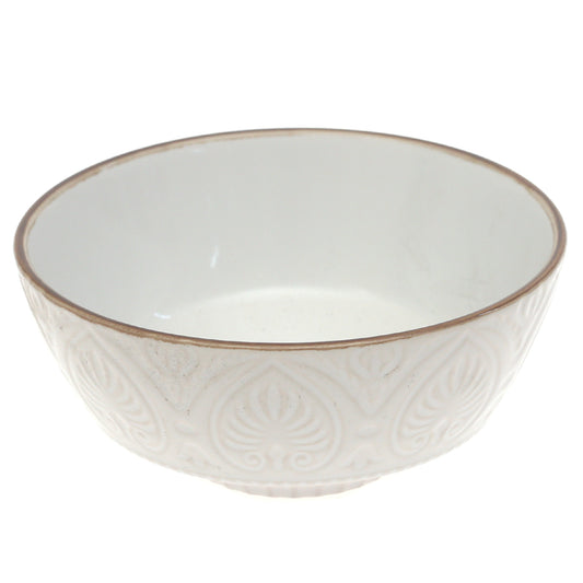 White Ceramic Bowl with Embossed Texture – 6 Inch Elegant Serving & Décor Bowl