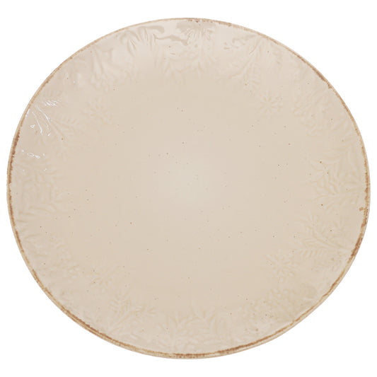 Beige Embossed Ceramic Dinner Plate 10.5 Inch – Elegant Stoneware Tableware