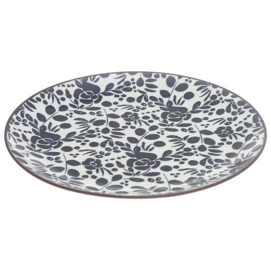 Black & White Floral Dinner Plate – 10 Inch Ceramic Plate