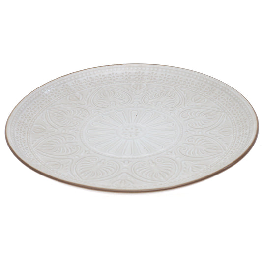 White Embossed Ceramic Dinner Plate 10.5 Inch – Classic Stoneware Tableware - Habitt