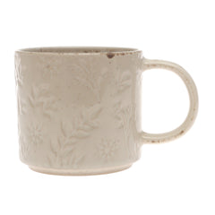 Beige Embossed Ceramic Mug 3.5 x 3.5 Inch – Elegant Stoneware Coffee Mug