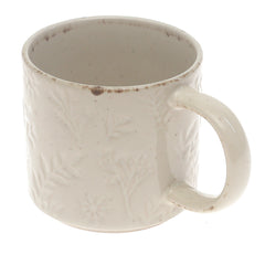 Beige Embossed Ceramic Mug 3.5 x 3.5 Inch – Elegant Stoneware Coffee Mug