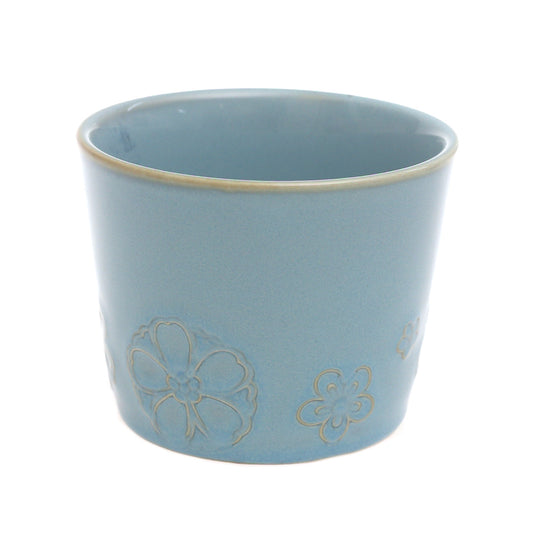 Blue Ceramic Mug with Floral Embossing – 3.5 × 3 Inch Tea & Coffee Mug