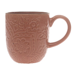 Brown Embossed Ceramic Mug 3 x 4 Inch – Rustic Stoneware Coffee Mug