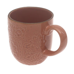 Brown Embossed Ceramic Mug 3 x 4 Inch – Rustic Stoneware Coffee Mug