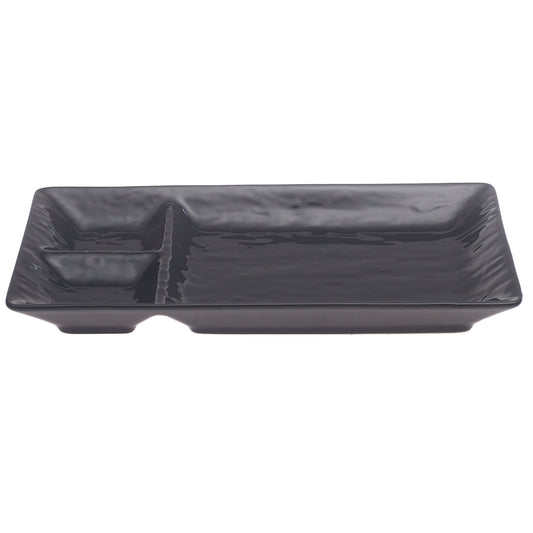 Black Ceramic Platter – 4.5 x 10 Inches | Divided Modern Serving Platter