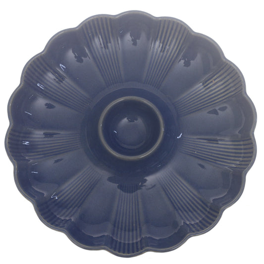 Blue Ceramic Platter – Textured Floral Design | 10 Inch