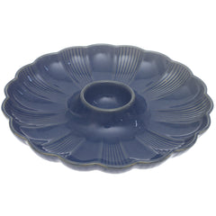 Blue Ceramic Platter – Textured Floral Design | 10 Inch