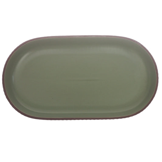 Green Ceramic Platter – Minimal Oval Design | 7 x 12 Inch