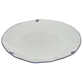 White Ceramic Serving Platter 12 Inch – Round Plate with Blue Rim Accent - Habitt