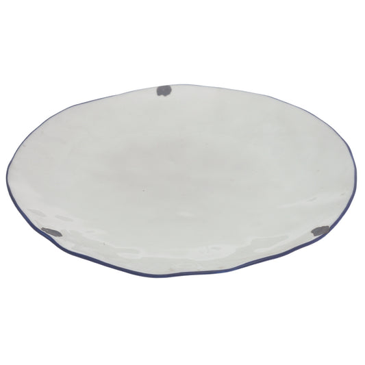 White Ceramic Serving Platter 12 Inch – Round Plate with Blue Rim Accent - Habitt